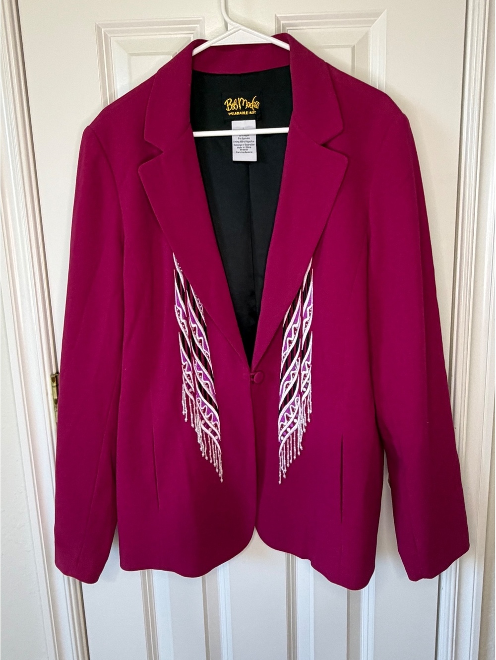 Vintage Bob Mackie Wearable Art Magenta Beaded Blazer size large